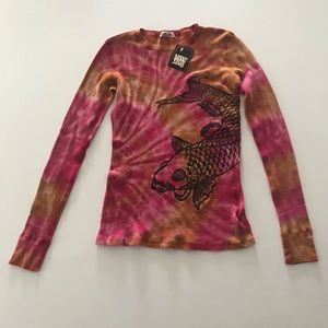 Lucky Brand Tie Dye with Koi Fish Long Sleeve